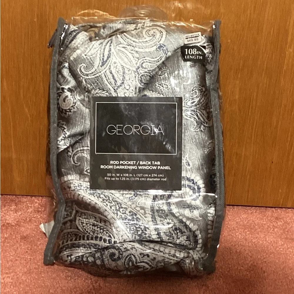 Georgia Print Room Darkening Grommet Window Curtain Panel - Grey 108